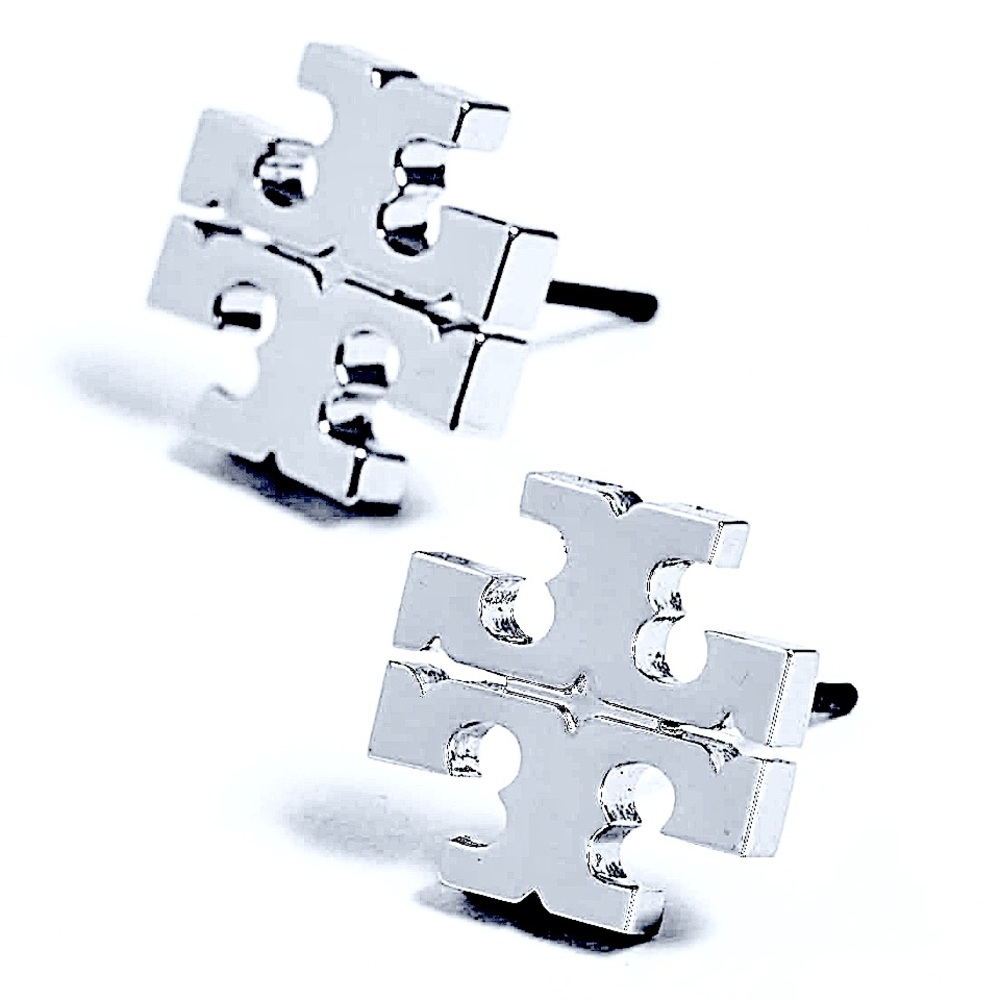 Tory Burch silver kira moondance logo stud earrings